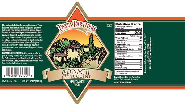 Spinach Fettuccine Label